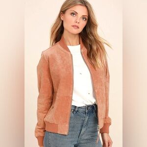 100% Suede Leather Bomber Jacket (Obey) - XXS - Dusty Pink/ Salmon